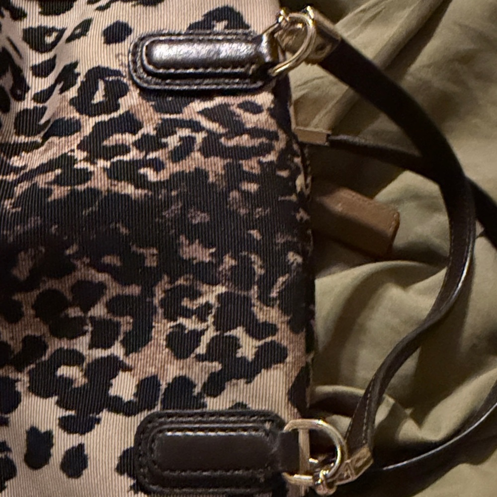 Coach Leopard-Print Canvas Shoulder Bag with Dark Brown Leather - Picture 9 of 11
